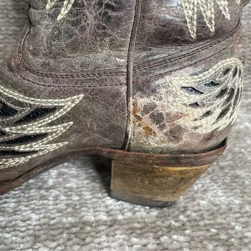 Corral Women's Boot Brown Black Size 9.5 Black Sequin Wing & Cross A1197 Leather