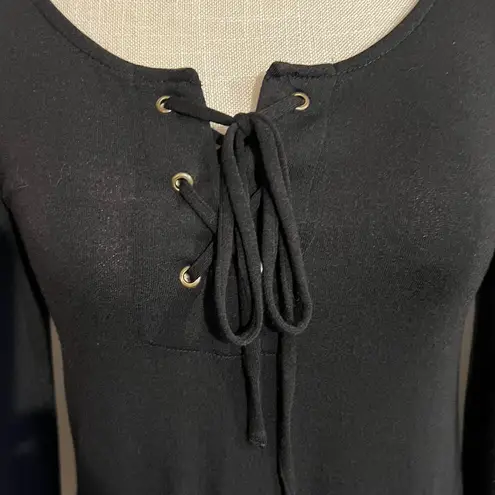 About A Girl Black Lace Up Soft Jersey Knit T-Shirt Long Sleeve Mini Dress Size Small