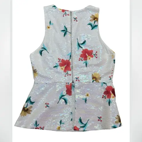 Endless Rose Sequin Embroidered Floral Peplum Tank Top Sleeveless Blouse Small