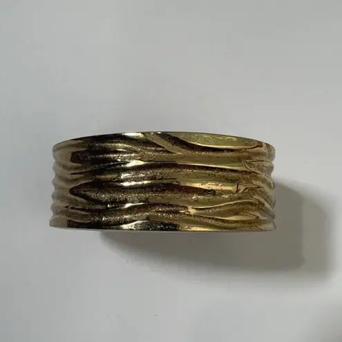 Rustic Cuff Gold Tone Textured Wide Cuff Bracelet