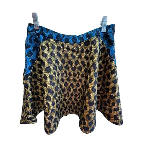 English Rose NWOT  Lace Textured Leopard Print Gold, Yellow & Blue Mini Skirt