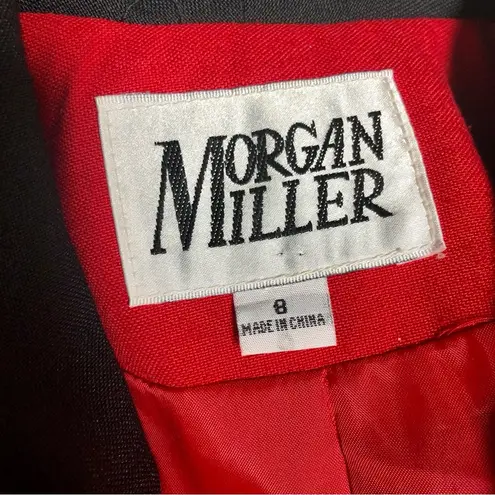 Vintage 80s 90s Morgan Miller Red & Black Blazer Shoulder Pads Gold Buttons sz M Size M
