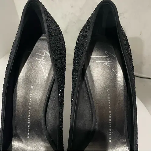 Giuseppe Zanotti Black Sparkle Peep Toe Heels Sz 39.5