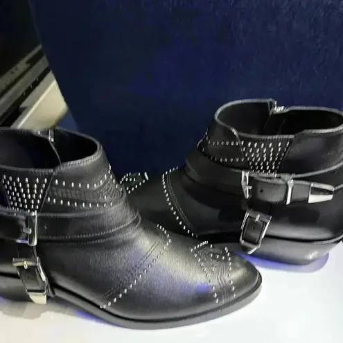 ANINE BING NIB Bianca Motorcycle Ankle Boot Black Silver US 8 EU 38