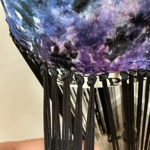 Viscose Gothic Boho Velvet Waist Belt with Long Fringe RaveCostume Festival S/M Blue