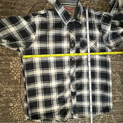 Tokyo Laundry Women’s Size M Black White Plaid Cotton Flannel Button Down Shirt Size M