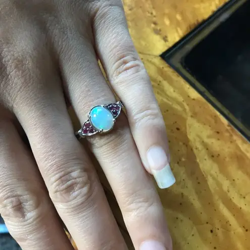 Natural Ethiopian Welo Opal Ruby Sterling Silver Ring Size 9