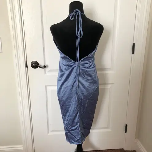 Cider Womens Blue Halter Wrap Dress Elegant Sleeveless Design With Tie Back