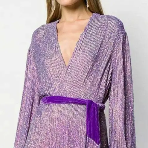 Retrofête NEW NWT $615 Retrofete Audrey Midi Dress Sz Medium Wrap Iridescent Sequin Belt