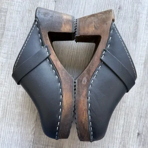 Lotta from Stockholm Black Heeled Clog Shoes Sz 37 / US 7 Wooden Heel