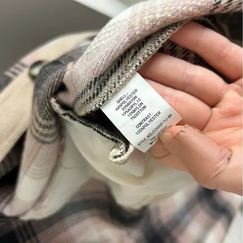 MELLODAY Pink Brown Plaid Long Line Button Front Shacket Size XL