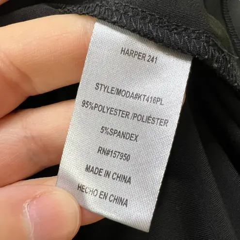 Harper 241 Womens Blouse Shirt Top Drape Neck Chain Accent Stretch Black 2X