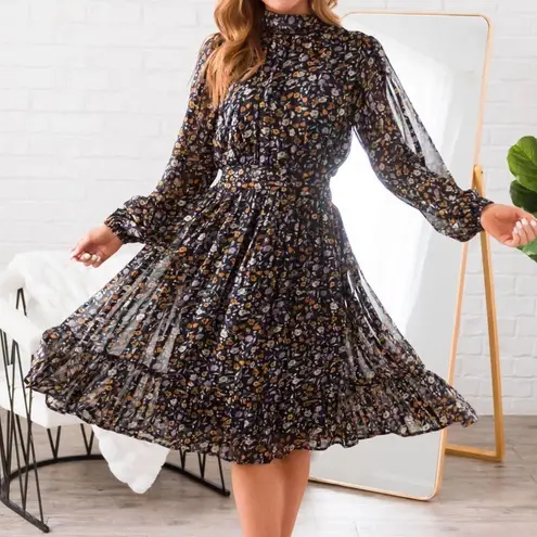 Roolee NWT The Brittian Modest Metallic Black Multi Color Floral Dress | Size Medium