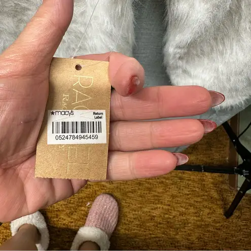 Rachel Roy Fuzzy White Cowl Neck Turtleneck Sweater Open Knit Detail Size M Size M