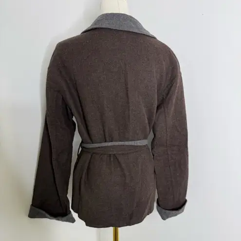 Made in Italy Wool Cashmere Cardigan Jacket Brown Gray Contrast Tie Belt Size 8