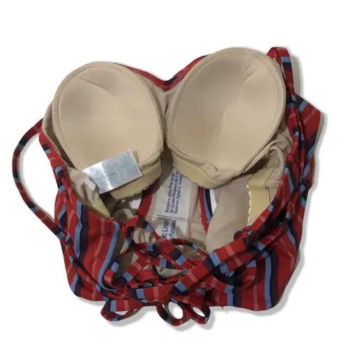 Kona Sol NWOT Red Blue Stripe Lace-Up Back Crisscross One Piece Swimsuit New