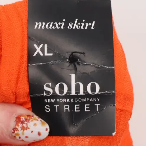 New York and Company Boho Peasant Maxi Skirt Orange Tiered Gauze Hippie Size XL