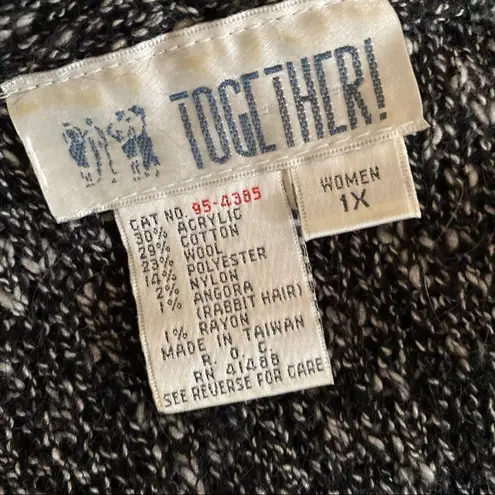 Vintage Wool and Angora Gray Sweater with Grape and Roses Appliqué Size 1X