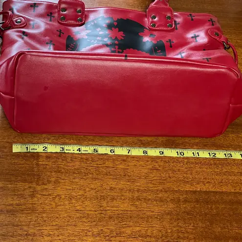 Banned Apparel Large Skull Tote Bag Purse Red With Black Details Goth