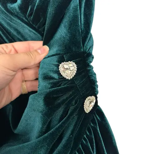 Ever New Bubble Hem Mini Velvet Emerald Dress Heart Diamanté Sz 8 Petite Party Green