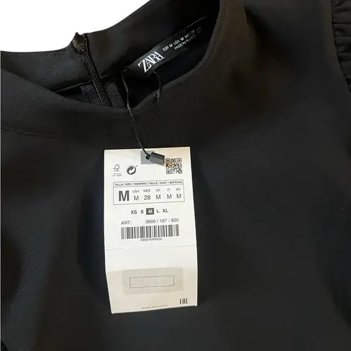 ZARA NWT  Black Puff Sleeve Mini Dress Black Long Sleeve Mock Neck Womens Medium