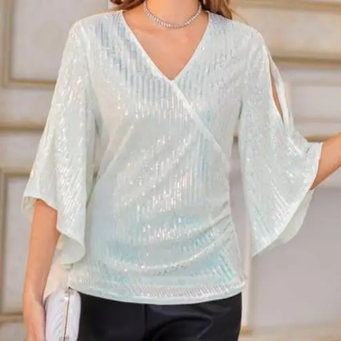 Grace Karin NWT Elegant White Cocktail Sequin Women's Top 3X Plus