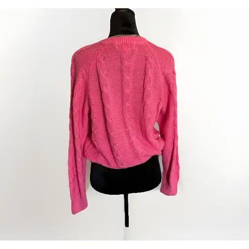 Vtg Pink Cable Knit Sweater Ramie Cotton 80s 90s Retro M Cottage Coquette Barbie Size M