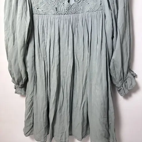 Winwin Dress Womens Medium Crochet Babydoll Shirt Boho Short Green Prair…