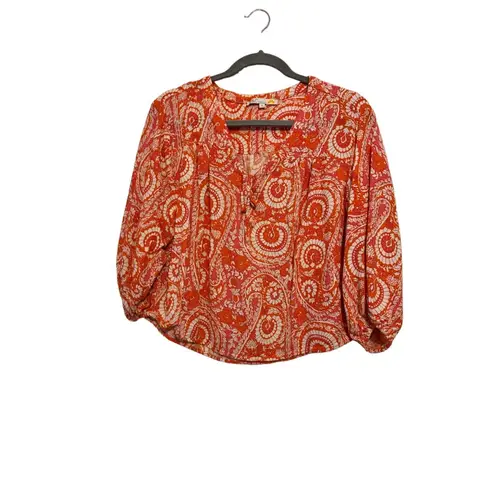 C&C California Orange Paisley Print Blouse Peasant Top Long Sleeve Bohemian Style Small - Image 2