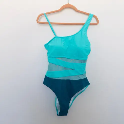 Blooming Jelly ‎ Womens Swimsuit Size M Blue One Piece Mesh Contrast Chic Coastal