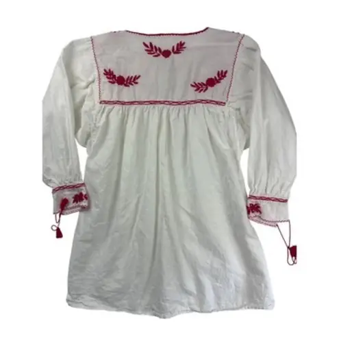 Vintage White & Red Embroidered Peasant Blouse