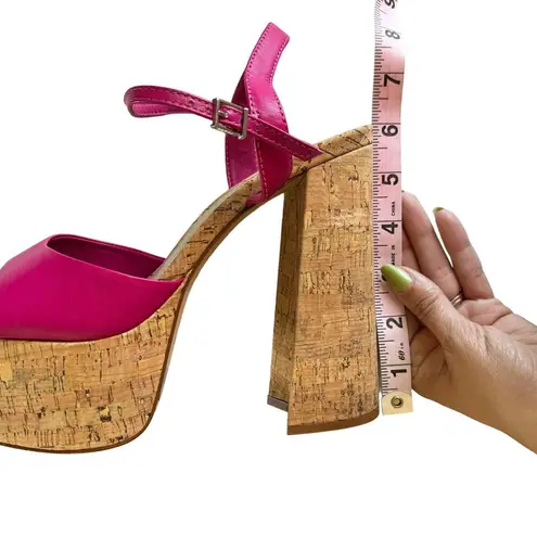 Schutz Glayce Barbie Hot Pink Leather Retro Style Platform Sandals Size 8.5