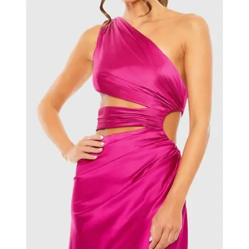Mac Duggal 68485 CUT OUT ONE SHOULDER SATIN MAGENTA Pink GOWN sz 2 8 NWT
