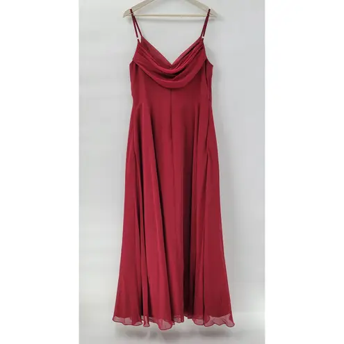 Azazie Gown Womens Large Red Pleated Chiffon High Slit Prom Bridesmaid Dress