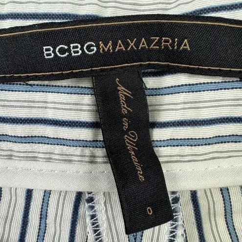 BCBG Maxazria Blue Striped Low Rise Shorts Size 0 Pleated Front Cuffed