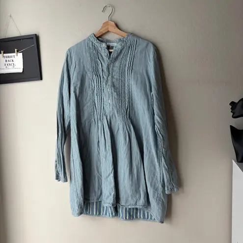 CP Shades Free People x Yoko Blue Striped Long Sleeve Tunic Shirt Dress Small