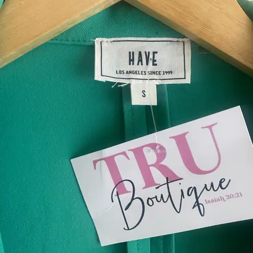 Have Oversized Blazer Open Front Dress Jacket Womens Size Small Teal Pockets Green