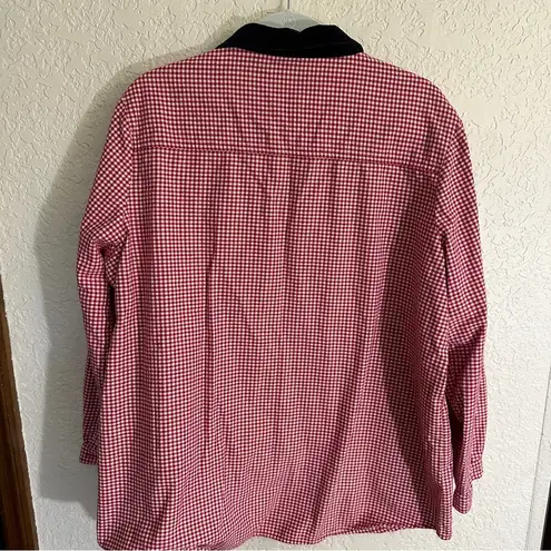 Bobbie Brooks Red Gold Checkered Plaid Mitten Holiday Blouse 18W/20W 2X Velvet C