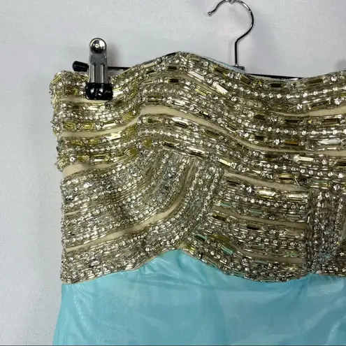 Alyce Paris Rhinestone Sky Blue Formal Prom Strapless Gown 4