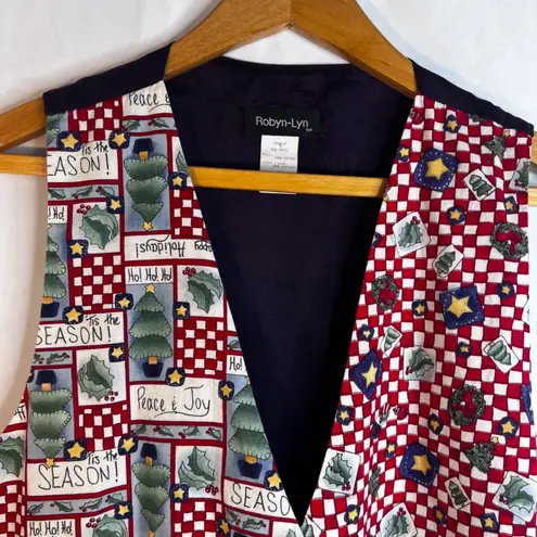 Robyn Lyn VTG Christmas VEST Mixed Print Happy Holidays Novelty Size L/XL Cotton Blue Size L