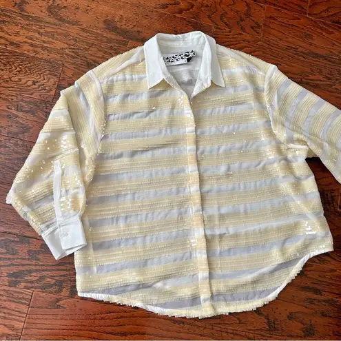 ASOS  Edition Sequin Stripe Oversized Shirt Blouse in Buttermilk Size 14 NWT