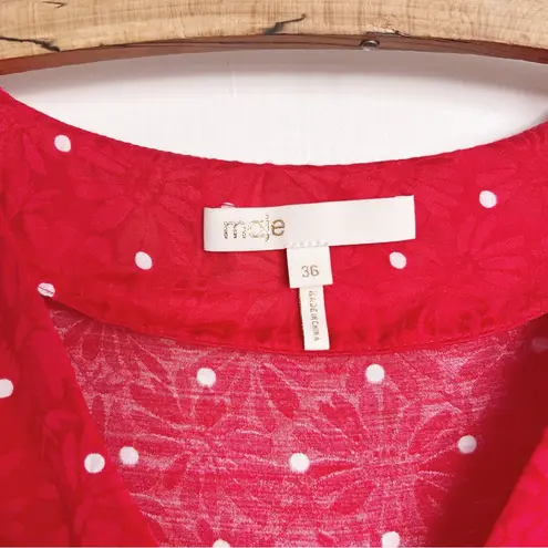 Maje • Ripia Twist-front Polka-dot Floral-jacquard Mini Dress red Rouge