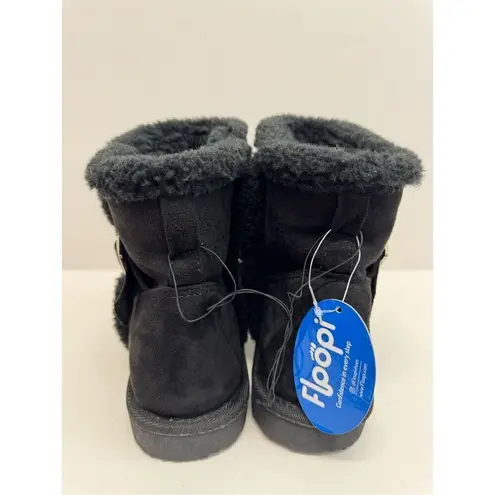 Floopi Mid Calf Winter Boots Size 10 Black Suede Fur Lined Pull On Style NEW