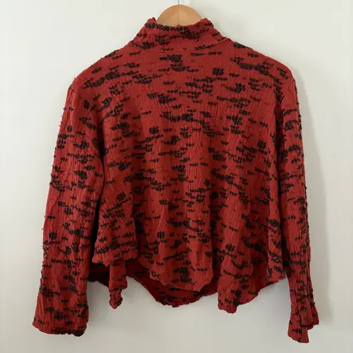 ONA New York Tokyo 100% Wool Textured Mock Neck Sweater Red Black Art Knit L Size L