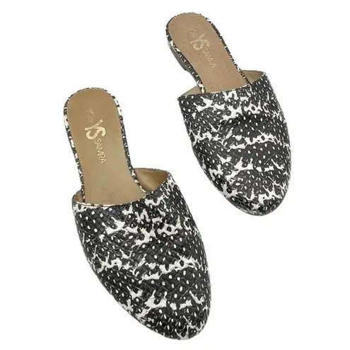 Yosi Samra Parker Mules Gray Snake Embossed Leather Open Back Flats Size 7 Black