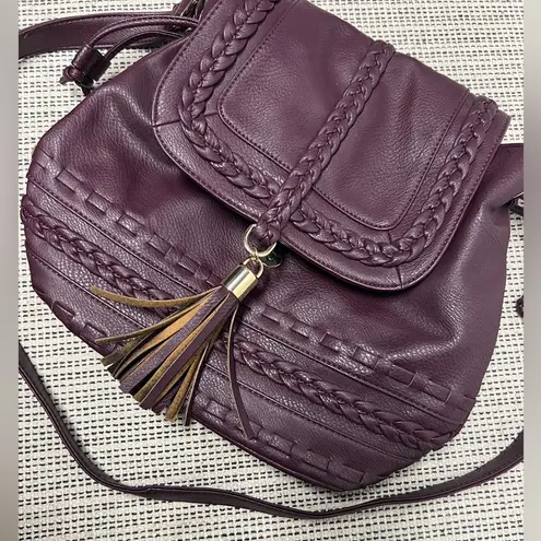 JustFab Colby Shoulder/CrossBody Bag Purse Plum purple faux leather braided detail