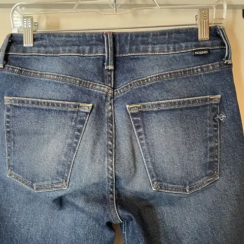 NoEnd Denim Farrah Kick Flare Jeans Sz 27 Med. Dark Wash Frayed High Low Hem USA Blue