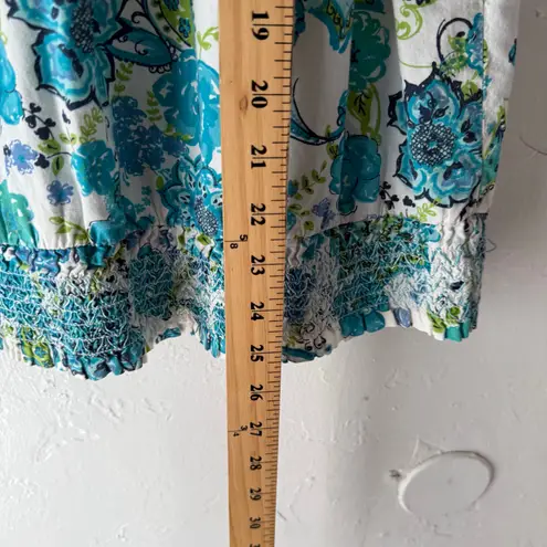 Fashion Bug Size XL Cotton Blue Green Floral Short Sleeve Blouse