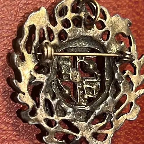 Antique Edwardian Coat of Arms Shield Crest Pink Garnet Emerald Pearls Brooch Red