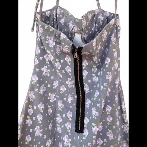 Akualani Floral Print Halter Zipper Mini Dress with Bow Detail Small Purple